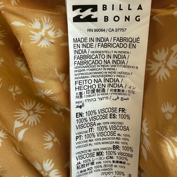 Billabong Hot Tropics Mini Wrap Dress Floral Mustard Yellow/White Small - Picture 8 of 8
